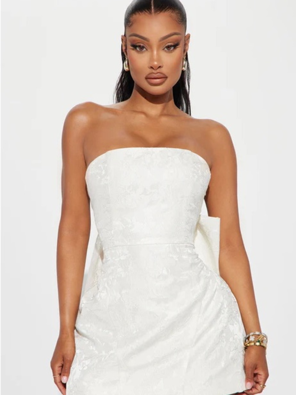 Fashion Nova Strapless White Jacquard Mini Dress